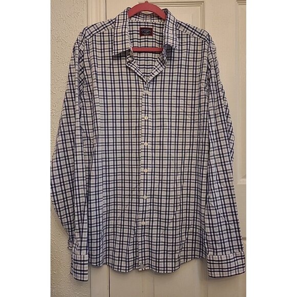 Untuckit Shirt Mens XL Tall Blue White Plaid Preppy Casual Stretch Button Up LS - Picture 1 of 6